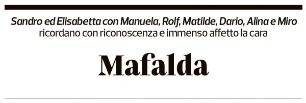 Annuncio funebre Mafalda Bossi