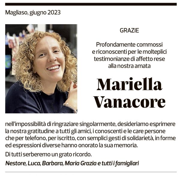 Annuncio funebre Mariella Vanacore