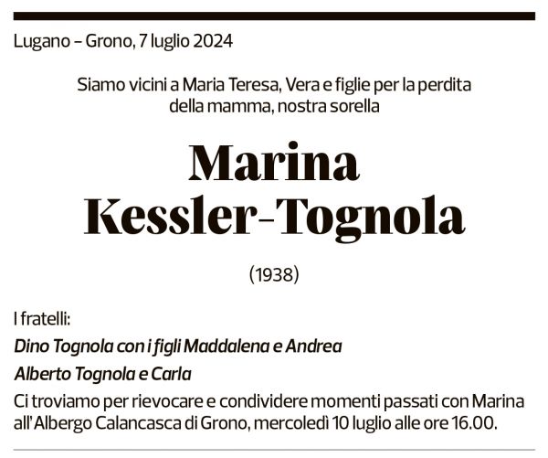 Annuncio funebre Marina Kessler-tognola