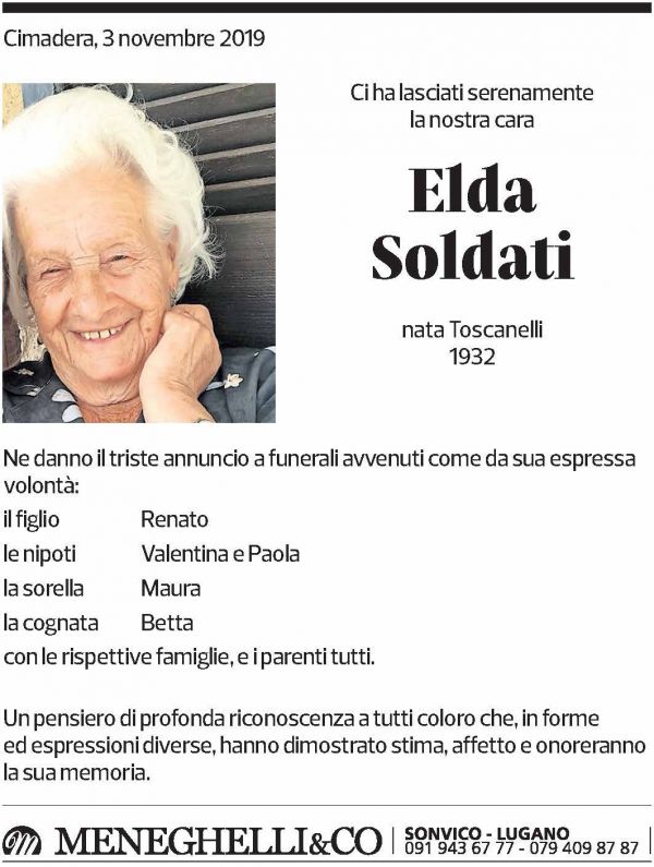 Annuncio funebre Elda Soldati