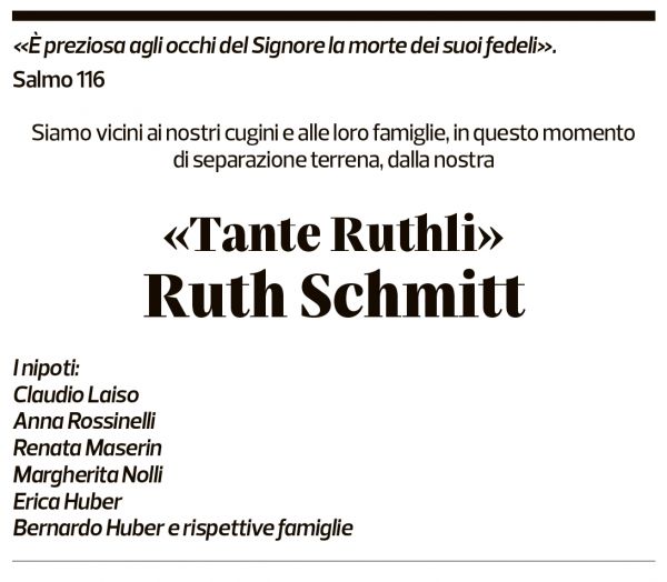 Annuncio funebre Ruth Schmitt-studer