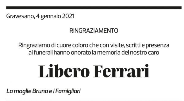 Annuncio funebre Libero Ferrari