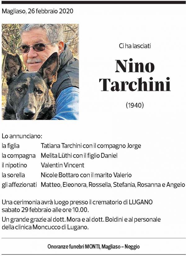 Annuncio funebre Nino Tarchini