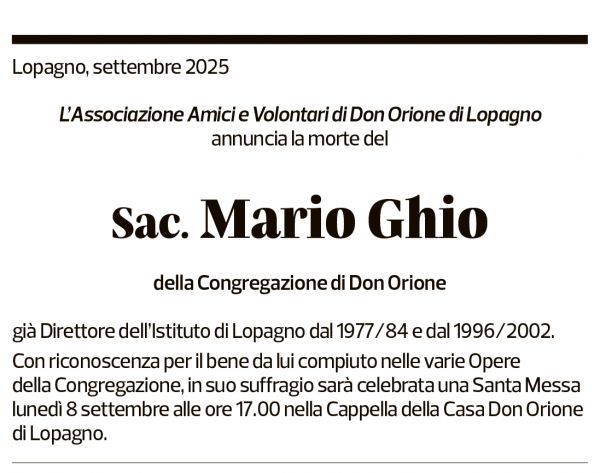 Annuncio funebre Mario Ghio