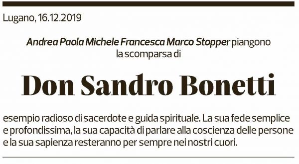 Annuncio funebre Don Sandro Bonetti