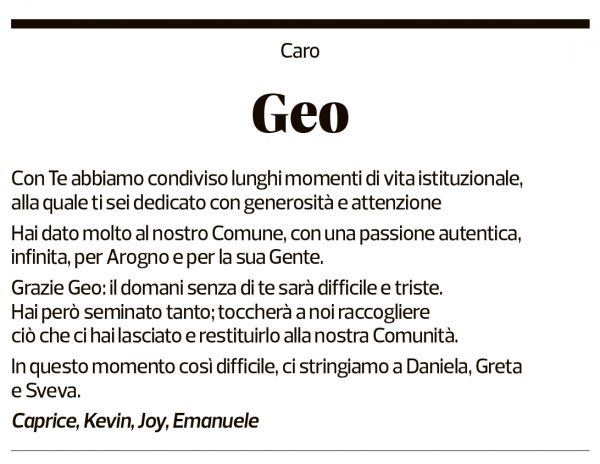 Annuncio funebre Geo Jeanmaire