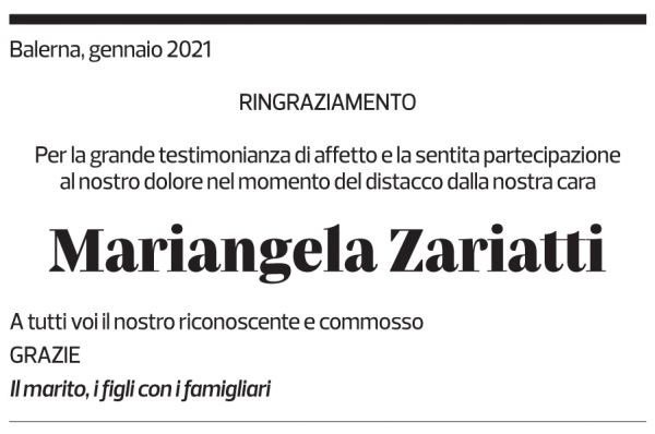 Annuncio funebre Mariangela Zariatti