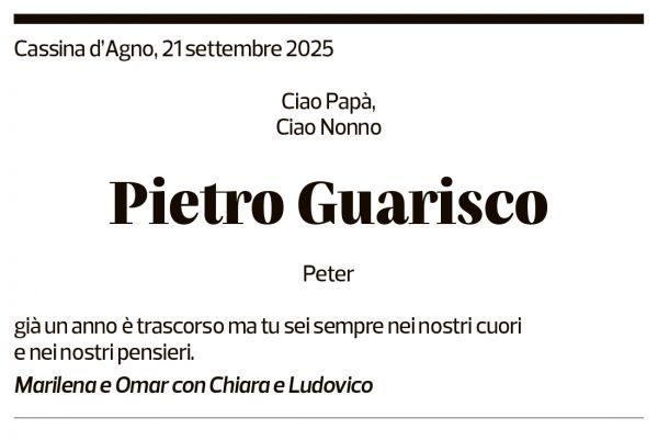 Annuncio funebre Pietro Guarisco