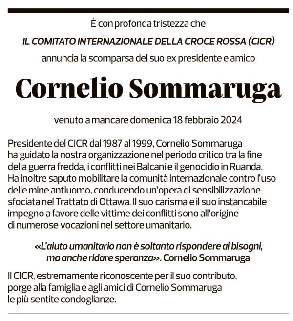 Annuncio funebre Cornelio Sommaruga