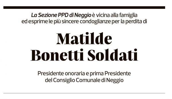 Annuncio funebre Matilde Bonetti Soldati