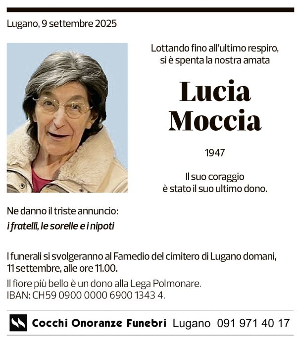 Annuncio funebre Lucia Moccia