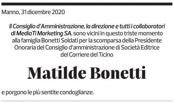 Annuncio funebre Matilde Bonetti Soldati