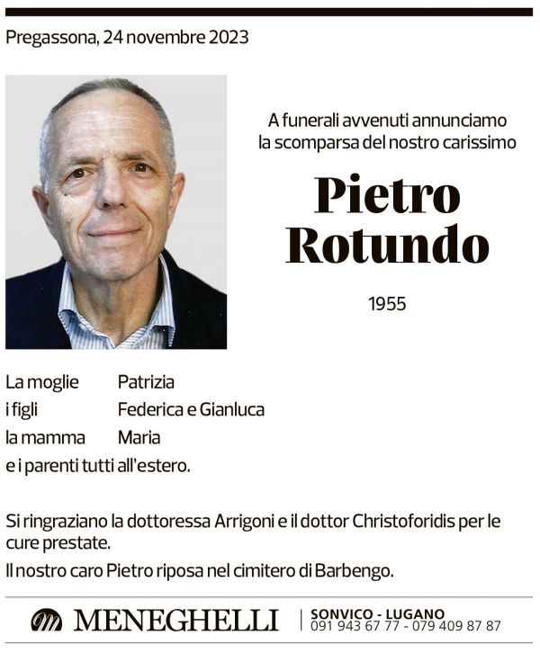 Annuncio funebre Pietro Rotundo