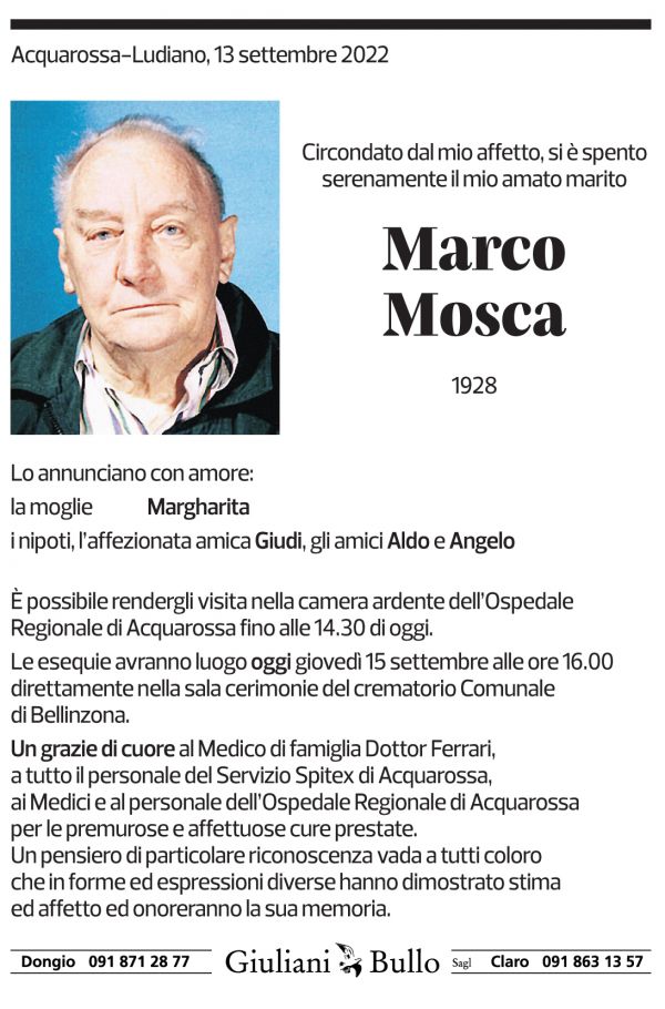 Annuncio funebre Marco Mosca