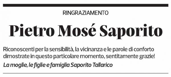 Annuncio funebre Pietro Mosé Saporito