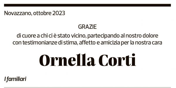 Annuncio funebre Ornella Corti