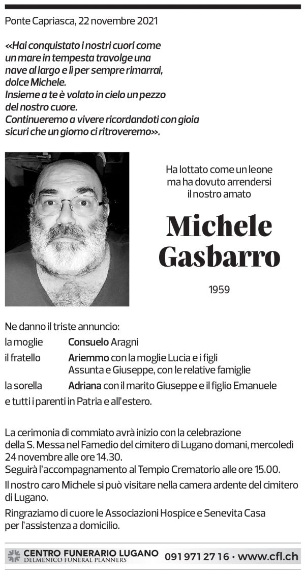 Annuncio funebre Michele Gasbarro