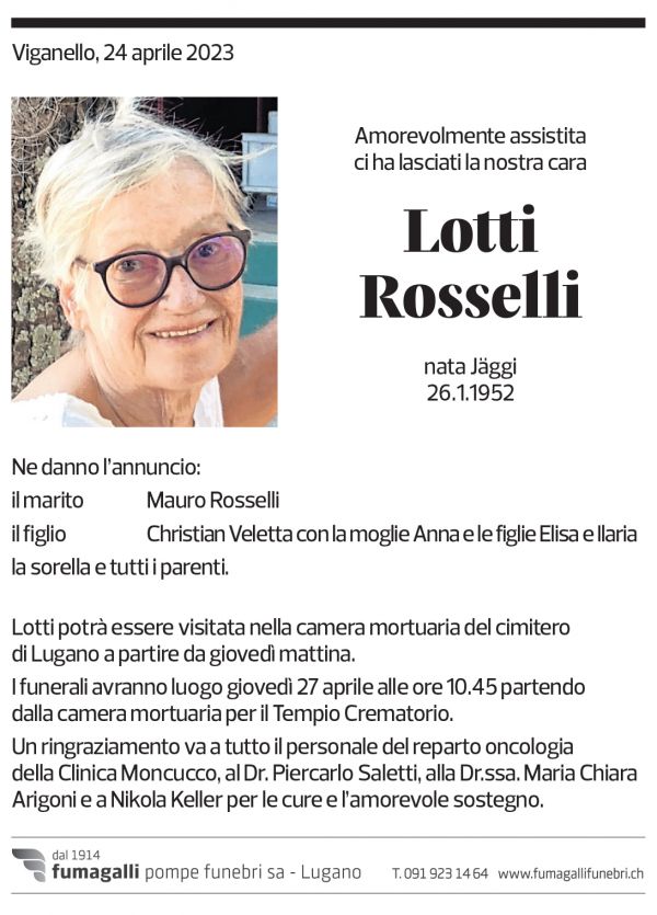 Annuncio funebre Lotti Rosselli