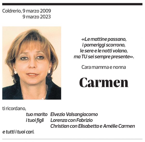 Annuncio funebre Carmen 