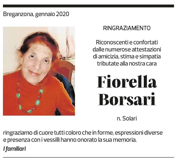 Annuncio funebre Fiorella Borsari