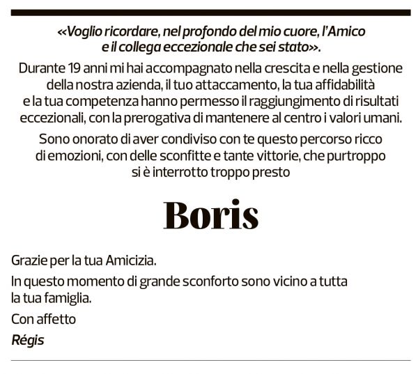 Annuncio funebre Boris Silvio Rezzonico