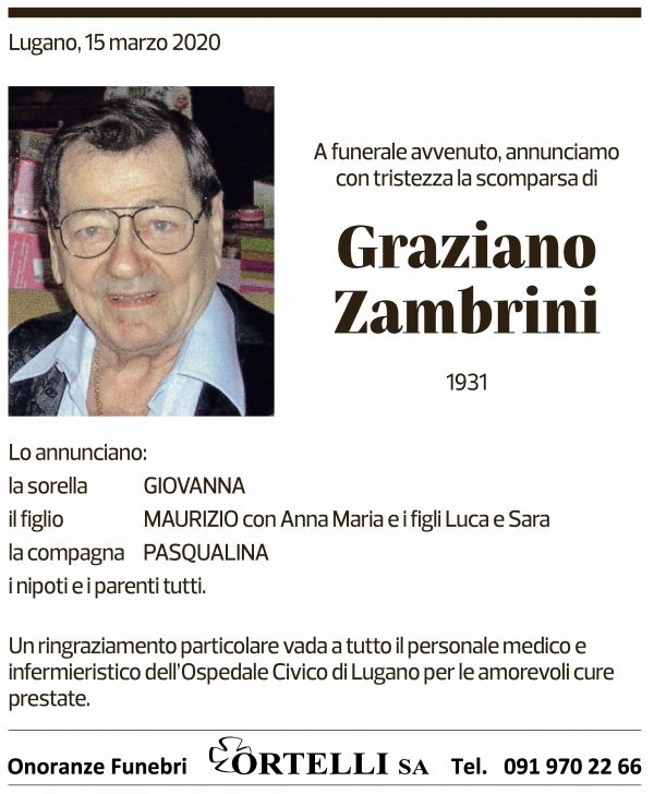 Annuncio funebre Graziano Zambrini