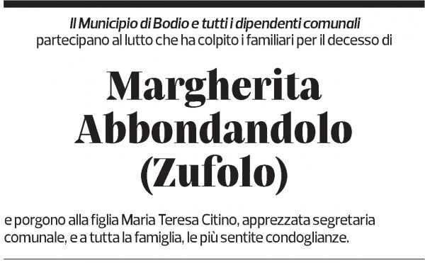 Annuncio funebre Margherita Zufolo