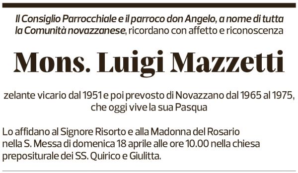 Annuncio funebre Luigi Mazzetti