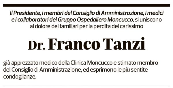 Annuncio funebre Franco Tanzi