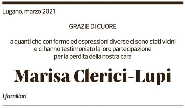 Annuncio funebre Marisa Clerici-lupi