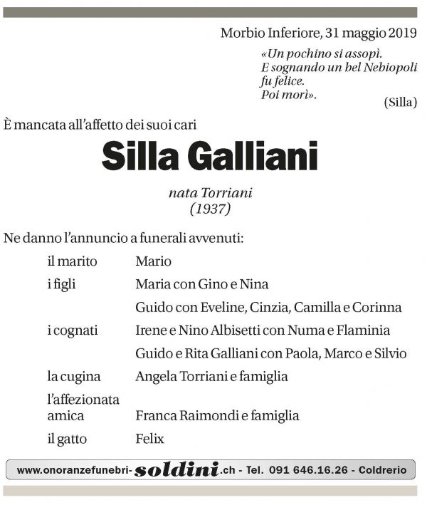 Annuncio funebre Silla Galliani
