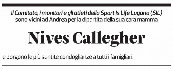 Annuncio funebre Nives Callegher-lurati