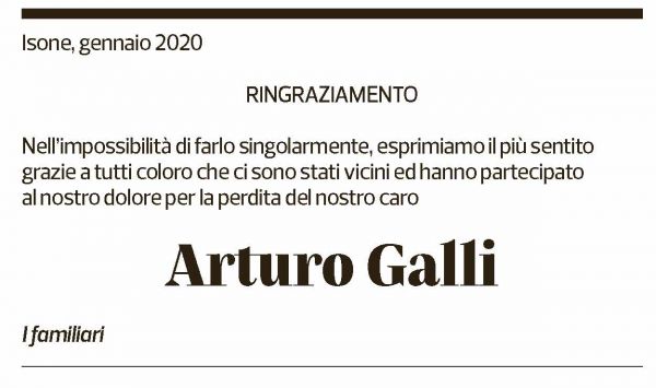 Annuncio funebre Arturo Galli