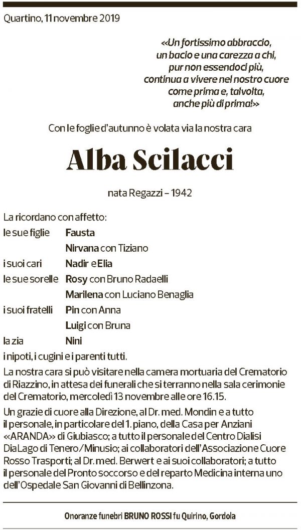 Annuncio funebre Alba Scillaci