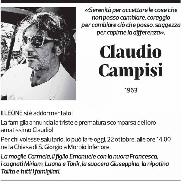 Annuncio funebre Claudio Campisi