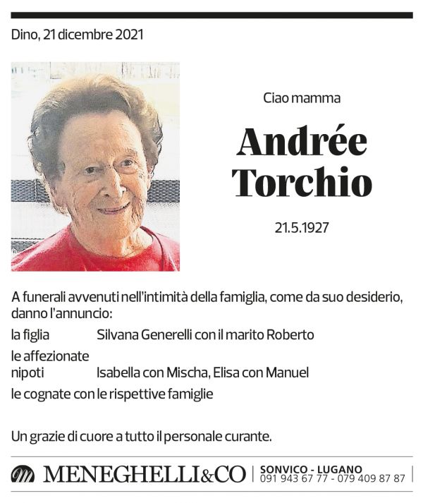 Annuncio funebre Andrée Torchio