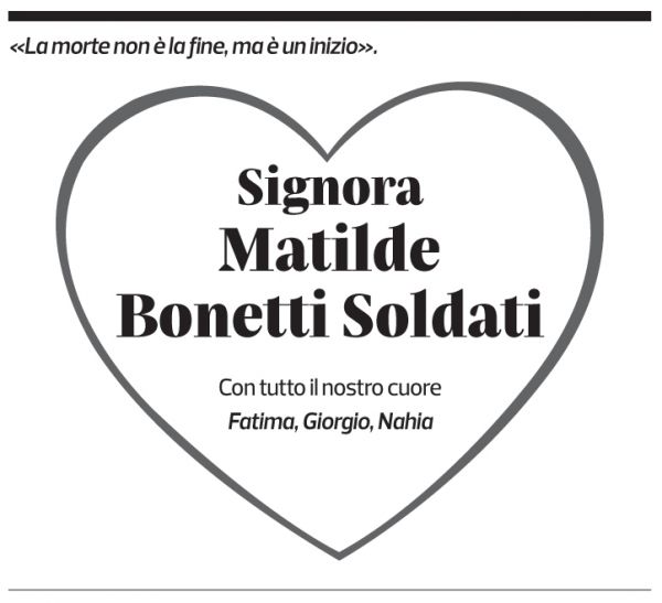 Annuncio funebre Matilde Bonetti Soldati