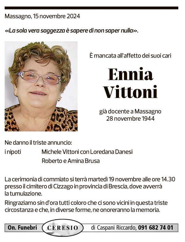 Annuncio funebre Ennia Vittoni