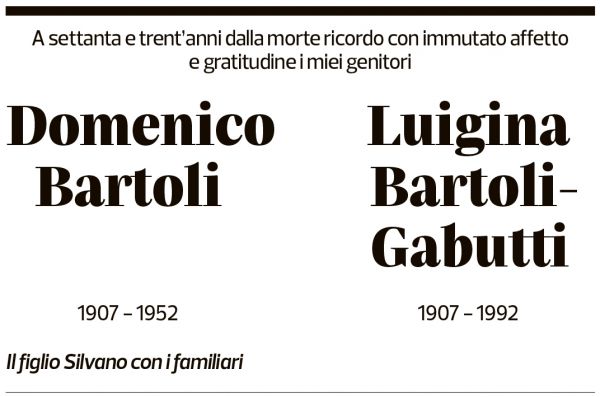 Annuncio funebre Domenico E Luigina Bartoli