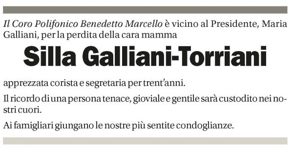 Annuncio funebre Silla Galliani - Torriani