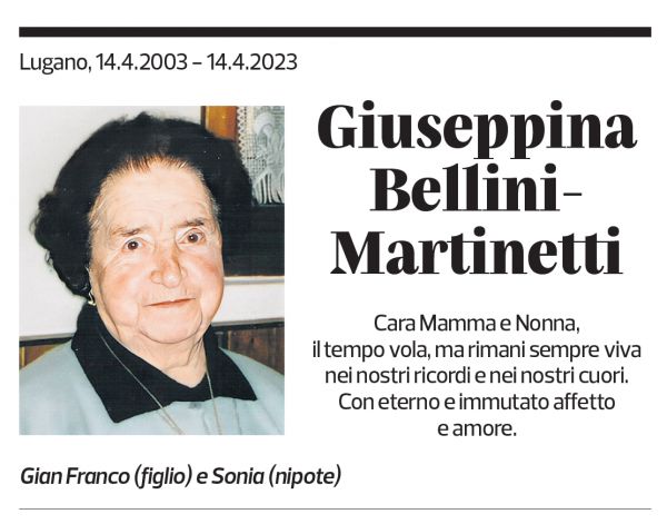 Annuncio funebre Giuseppina Bellini-martinetti