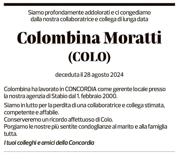 Annuncio funebre Colombina Moratti