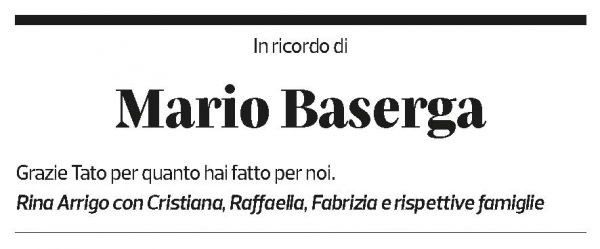 Annuncio funebre Mario Baserga