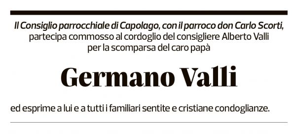 Annuncio funebre Germano Valli