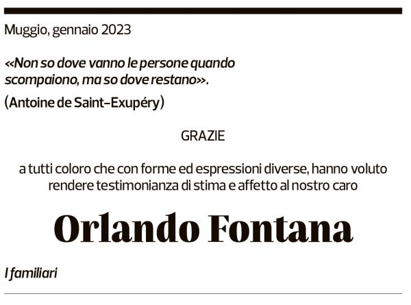 Annuncio funebre Orlando Fontana