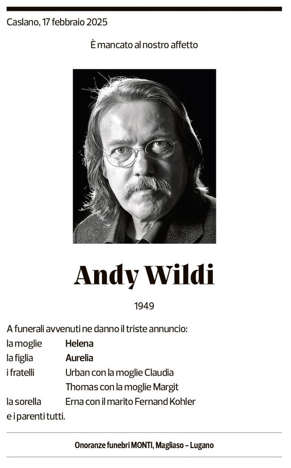 Annuncio funebre Andy Wildi