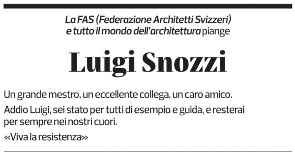 Annuncio funebre Luigi Snozzi