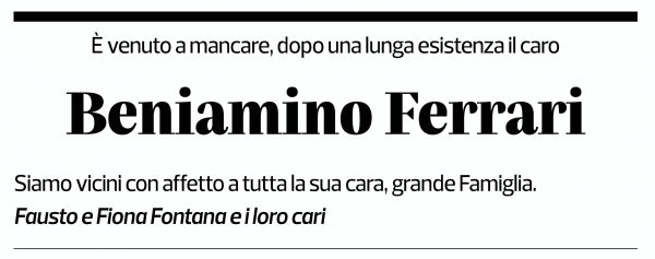 Annuncio funebre Beniamino Ferrari