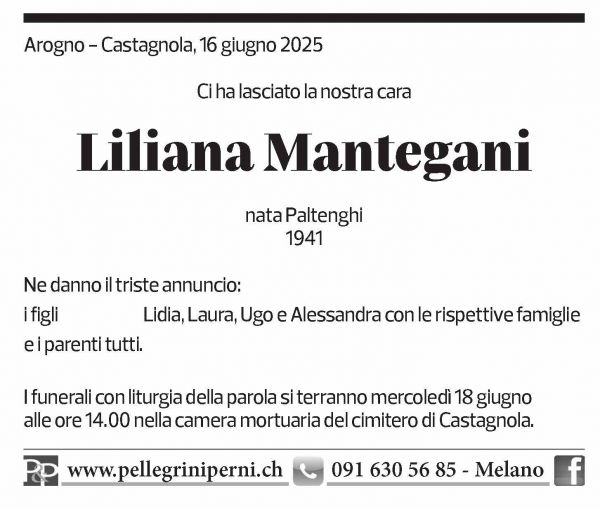 Annuncio funebre Liliana Mantegani