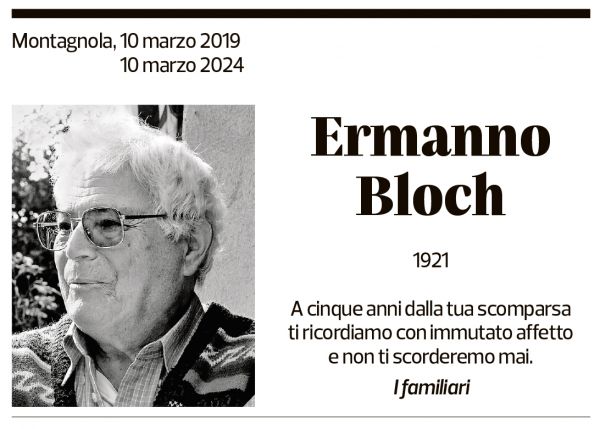 Annuncio funebre Ermanno Bloch